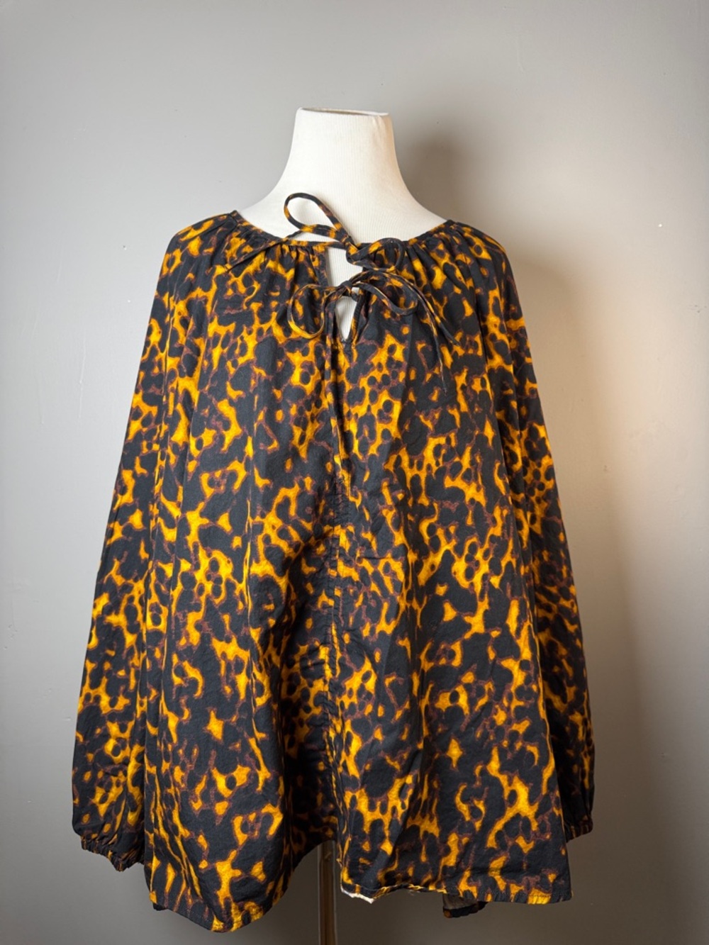 Golden yellow & Black & brown Animal Print Tie-Neck Blouse